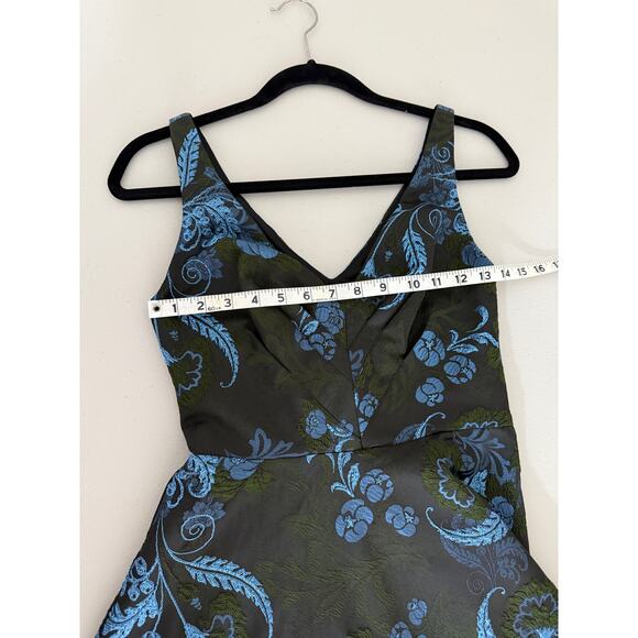 Anthropologie Blue Green Embroidered Brocade Fit & Flare Floral Mini Dress 0 - Picture 8 of 9